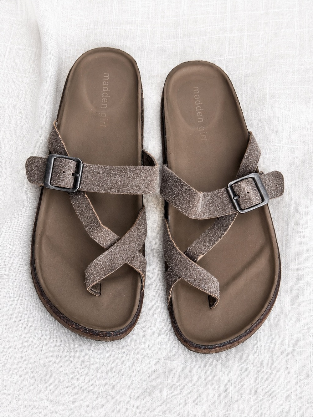 Madden Girl Brown Faux Suede Buckle Comfort Sandals Size 8.5